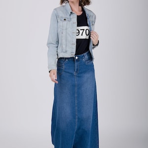 Womens Long Denim Skirt - Stonewash