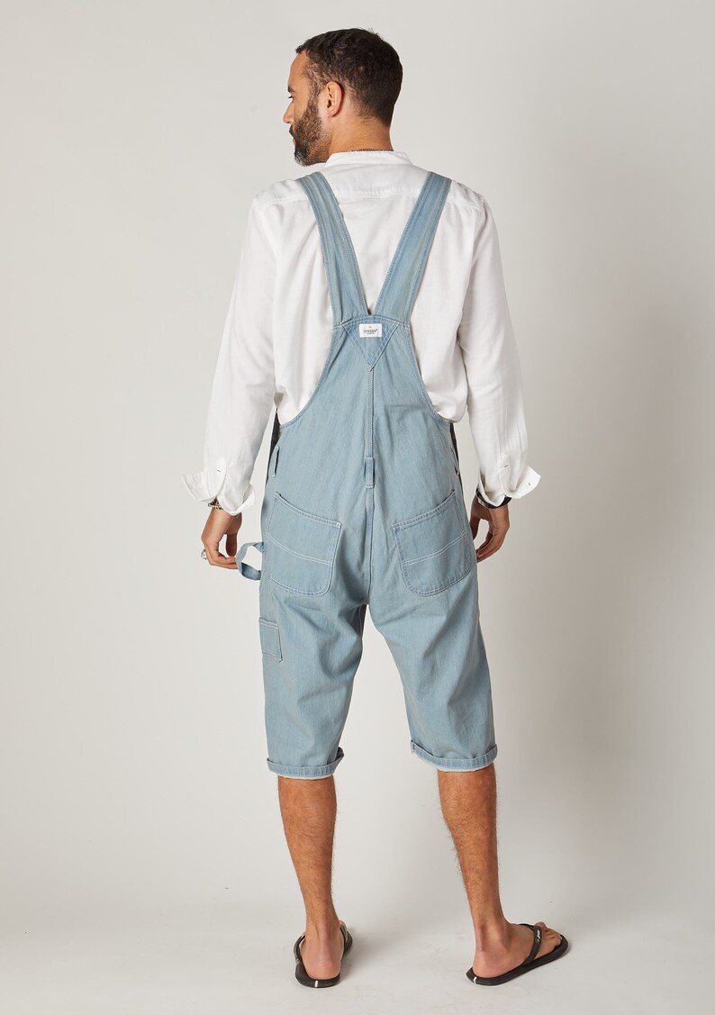 Blake Mens Dungaree Shorts Palewash Denim Etsy