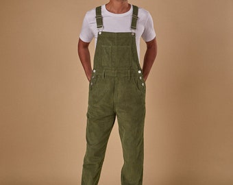 BERTIE Relaxed Fit Cord Dungarees Olive