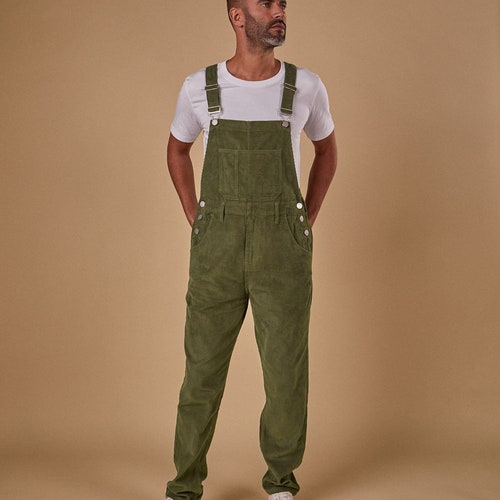 Men's Relaxed Fit Cord Dungarees - Olive