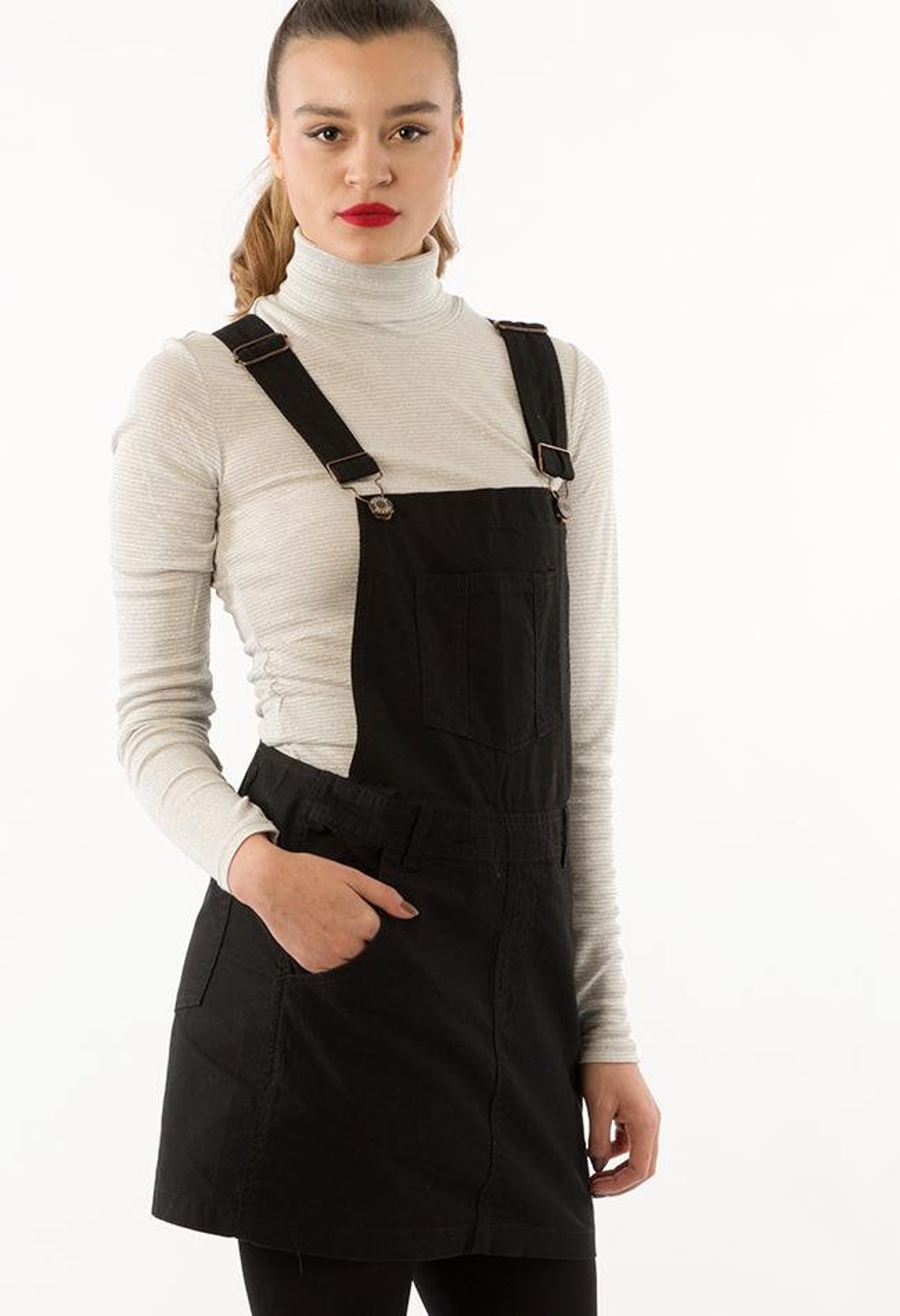 Cicely Womens Oversized Black Denim Dungaree Dress Etsy