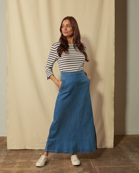 LOTTIE Long Denim Skirt Pale Wash 