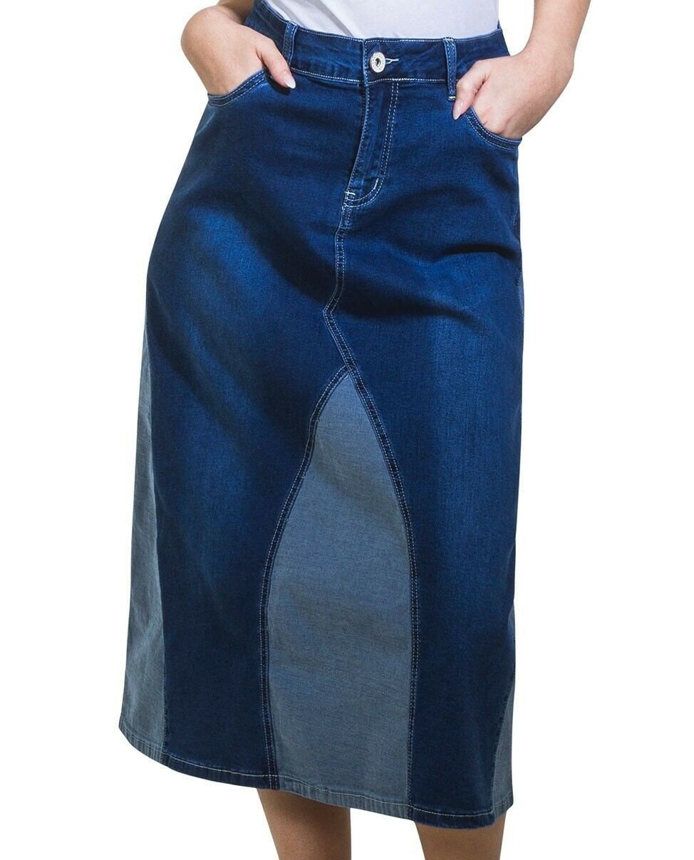 Stretch Denim Panel Midi Skirt 2 Colour Denim Flared Jean | Etsy