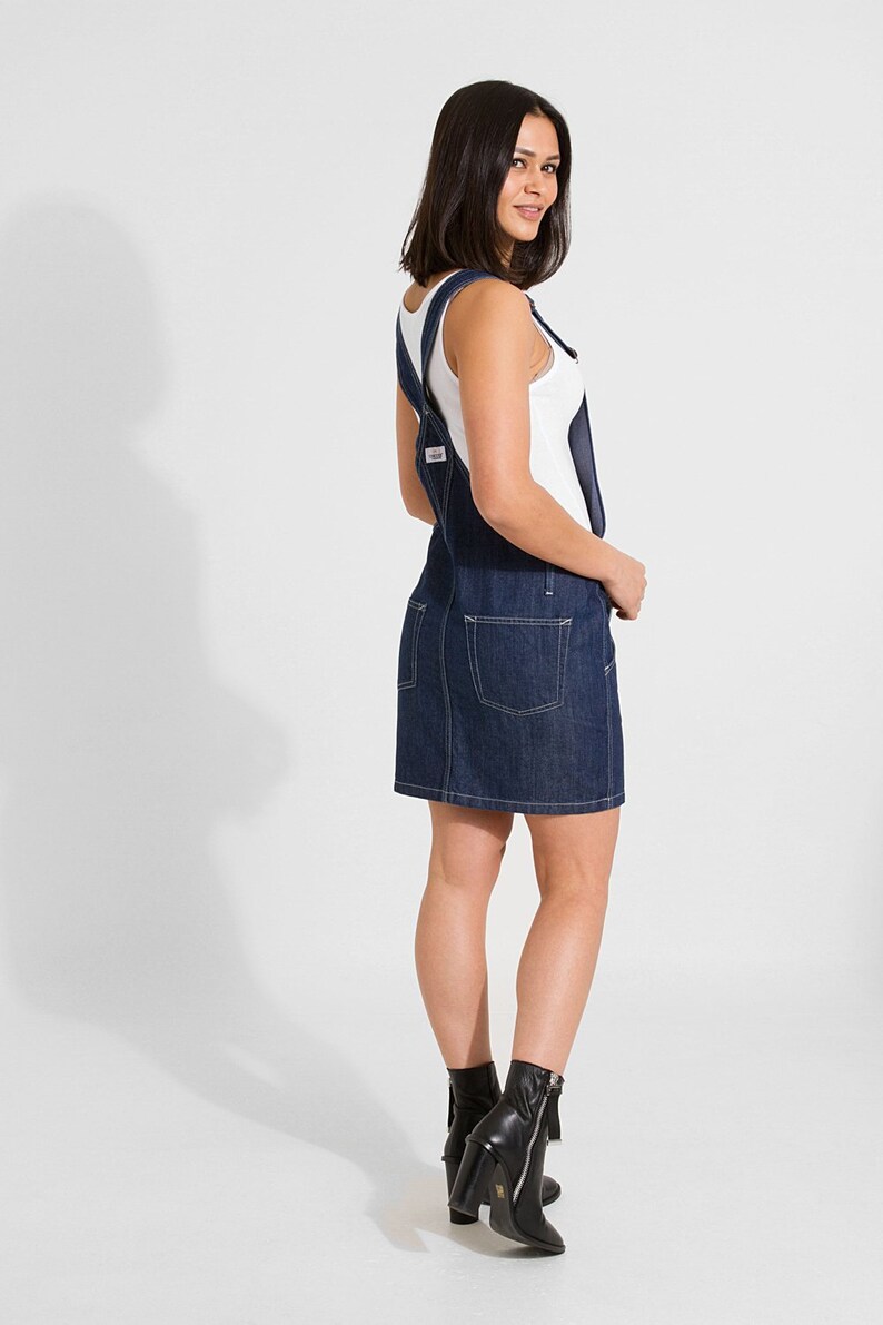 Cicely Womens Short Denim Dungaree Dress Rinsed Blue image 2