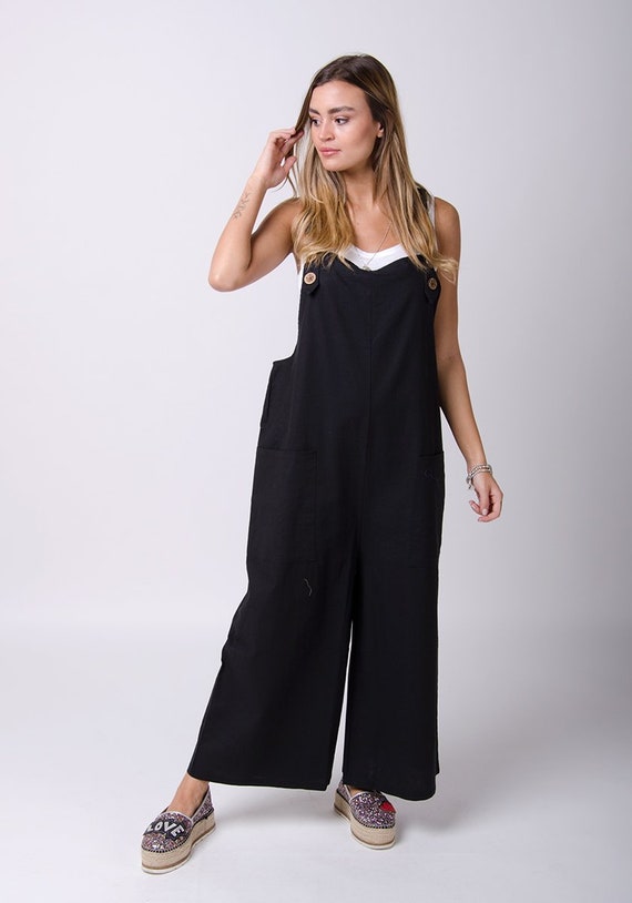 loose linen dungarees