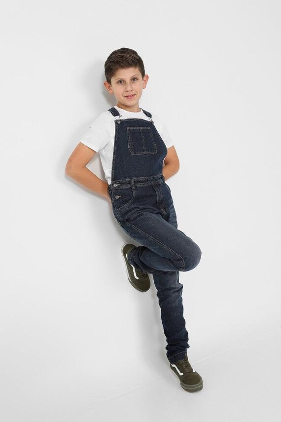Boys Slim Fit Denim Dungarees Dark 