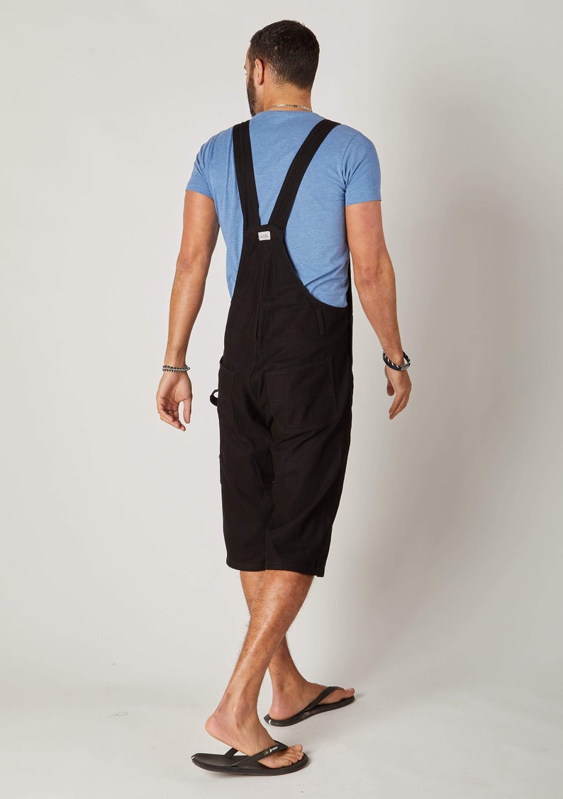 Mens Dungaree Shorts Black Chet Etsy