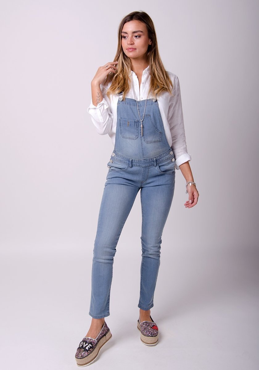 Image of Talia Skinny Fit Dungarees - Blue