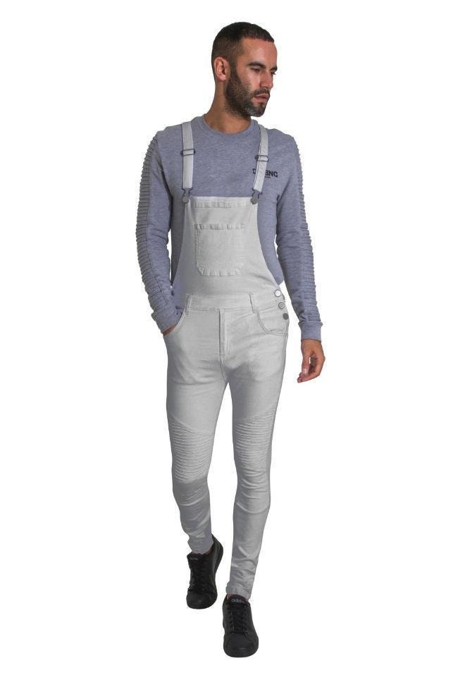 Image of Trafford Mens Off-White Super Skinny Fit Biker Overalls