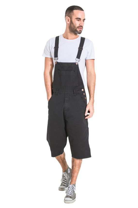 mens black dungaree shorts
