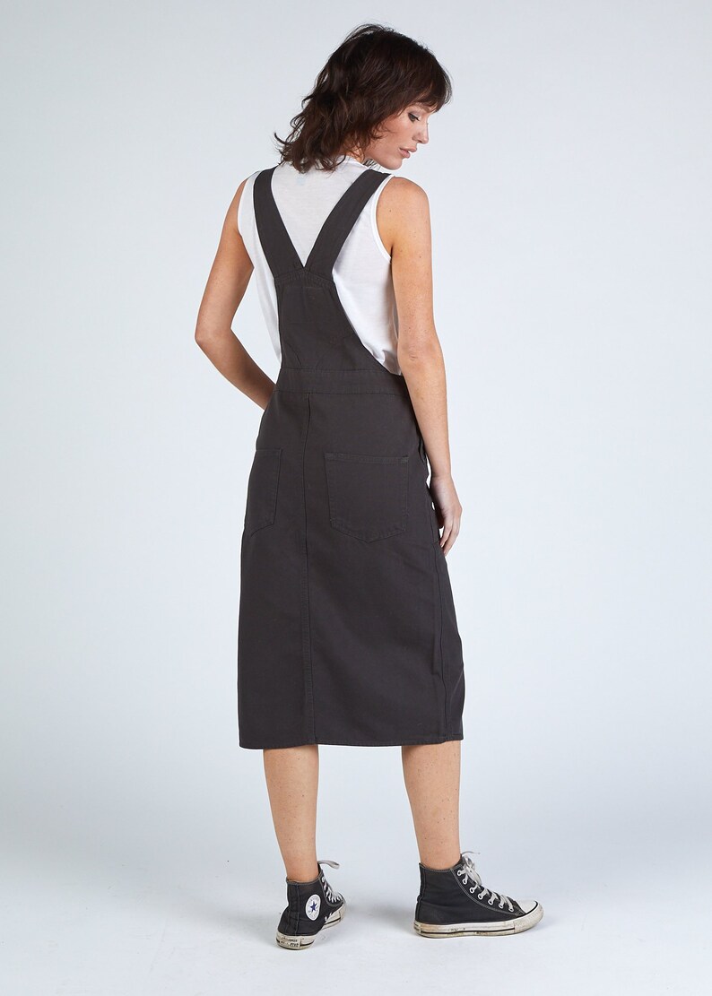 Women's faded black pinafore overall with front split image 3