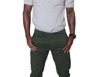 Men’s Cargo Trousers - Khaki Green 26W