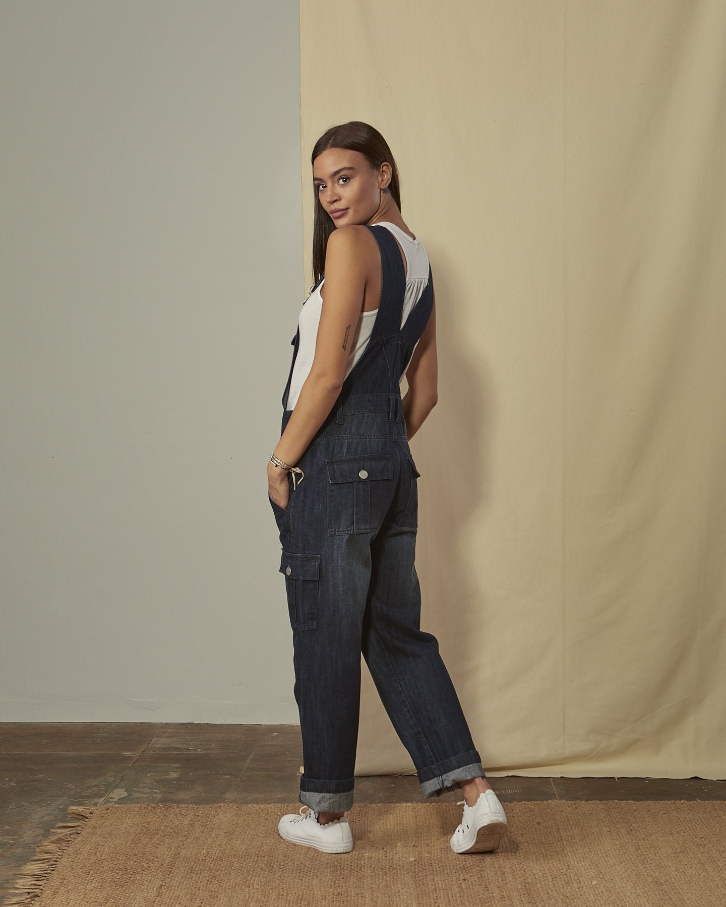 Buy DAPHNE Relaxed Fit Darkwash Dungarees Online in India 