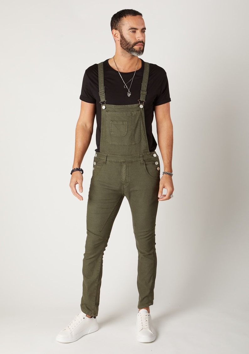 BURTON Mens Skinny Fit Dungarees Green image 1