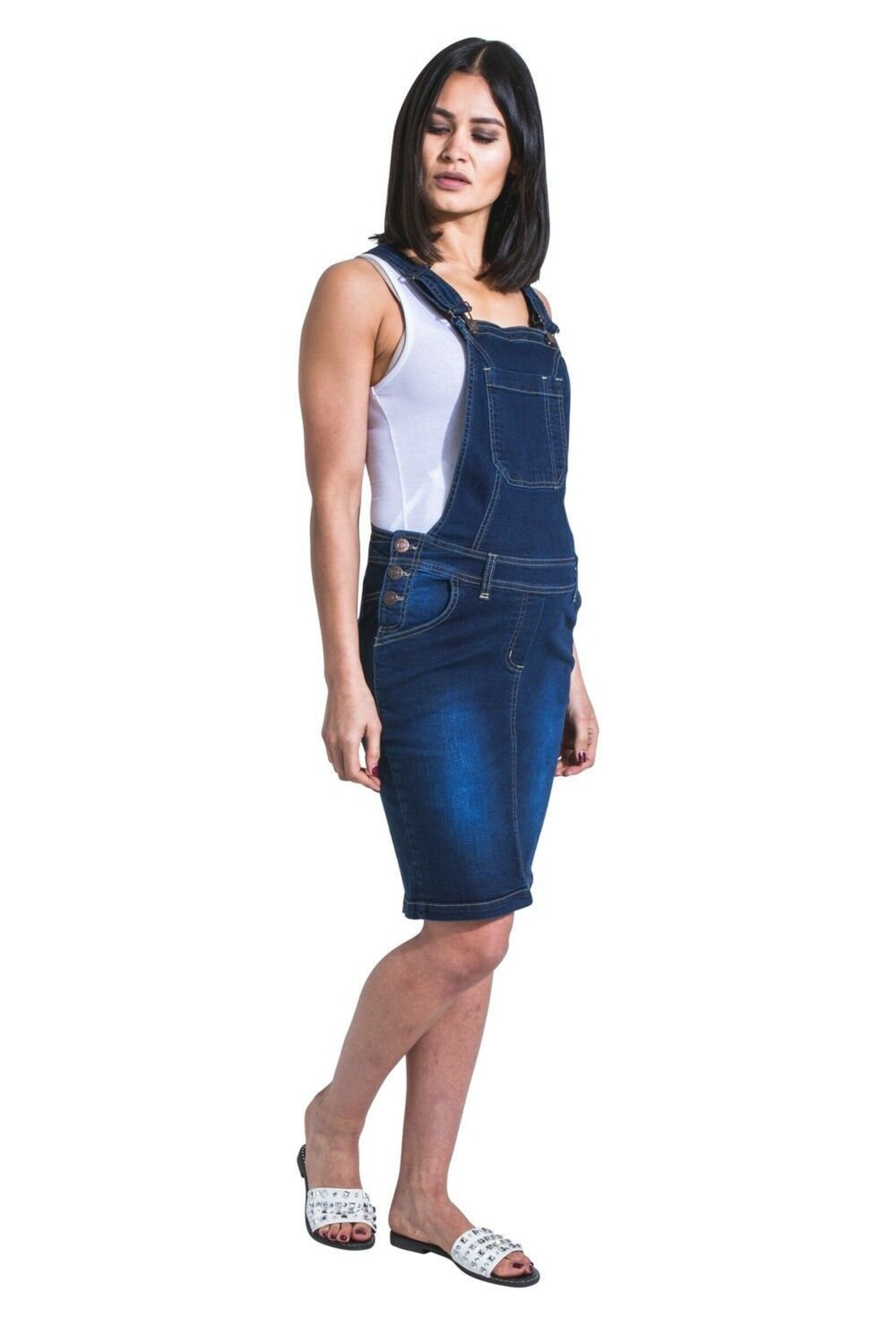 Short Maternity Pinafore Darkwash Denim Adjustable Pregnancy Etsy