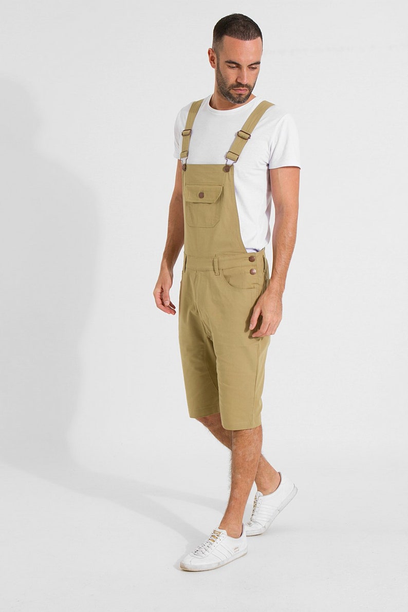 Jesse Mens Slim Fit Cotton Dungaree Shorts Khaki Etsy