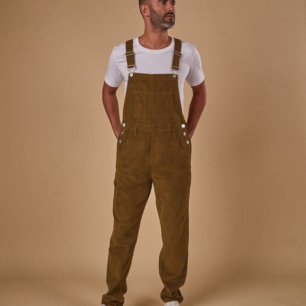 BERTIE Relaxed Fit Cord Dungarees Brown