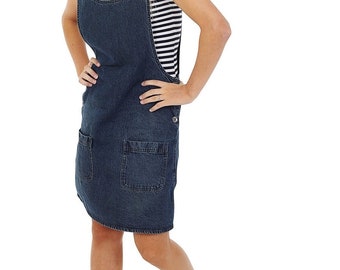 stretch denim pinafore dress