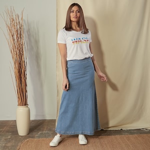 Maxi denim skirt etsy cheap