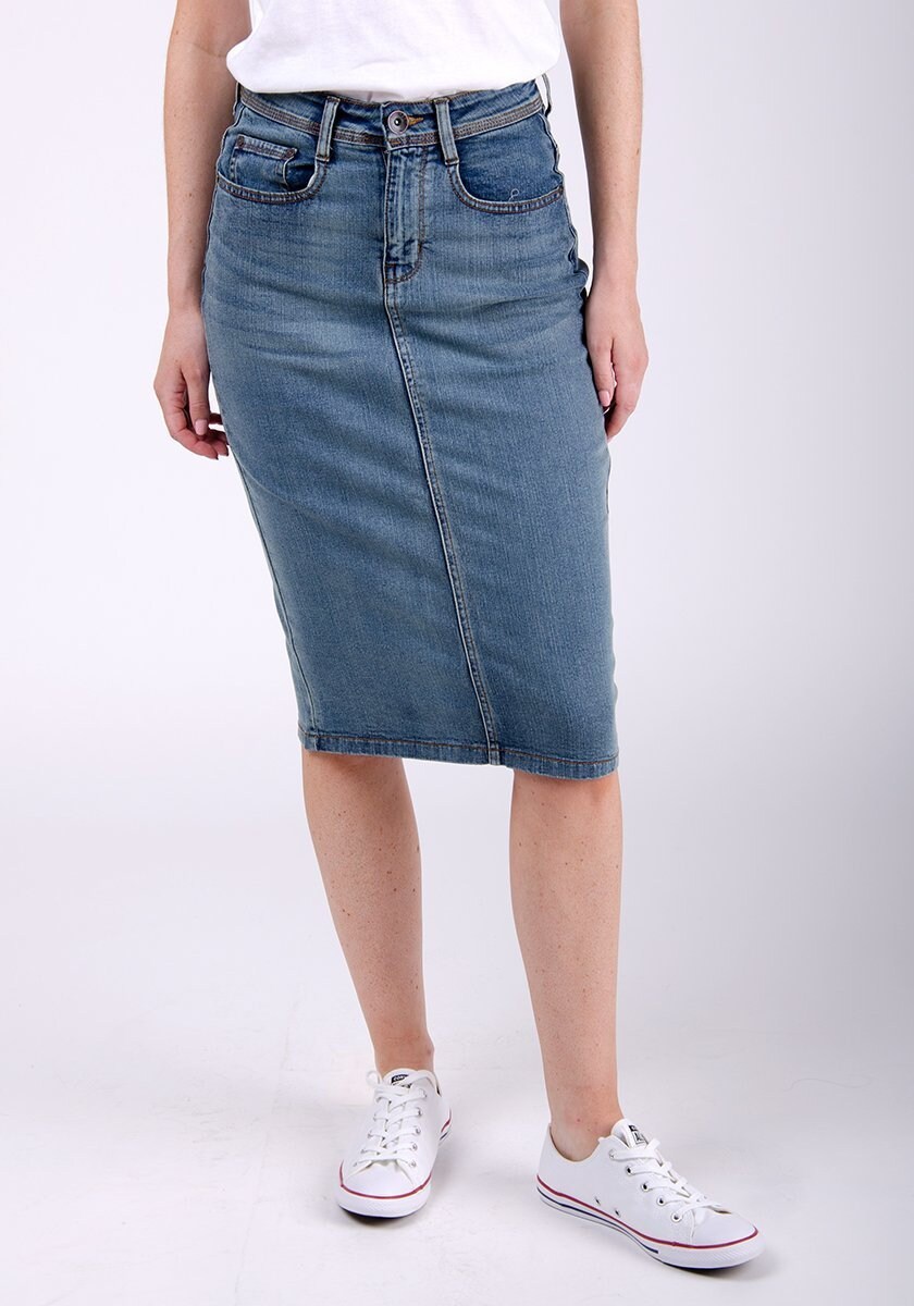 Kay Mid-length Denim Skirt Midwash | Etsy
