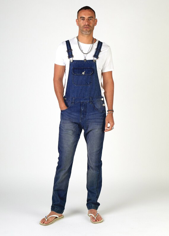 BRUCE Mens Slim Fit Denim Dungarees | Etsy