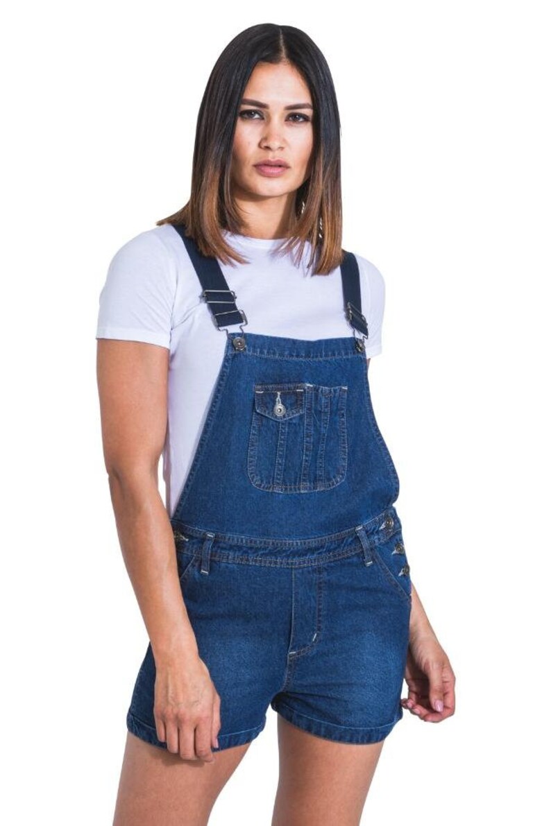 IMOGEN Womens Dungaree Shorts Darkwash Etsy