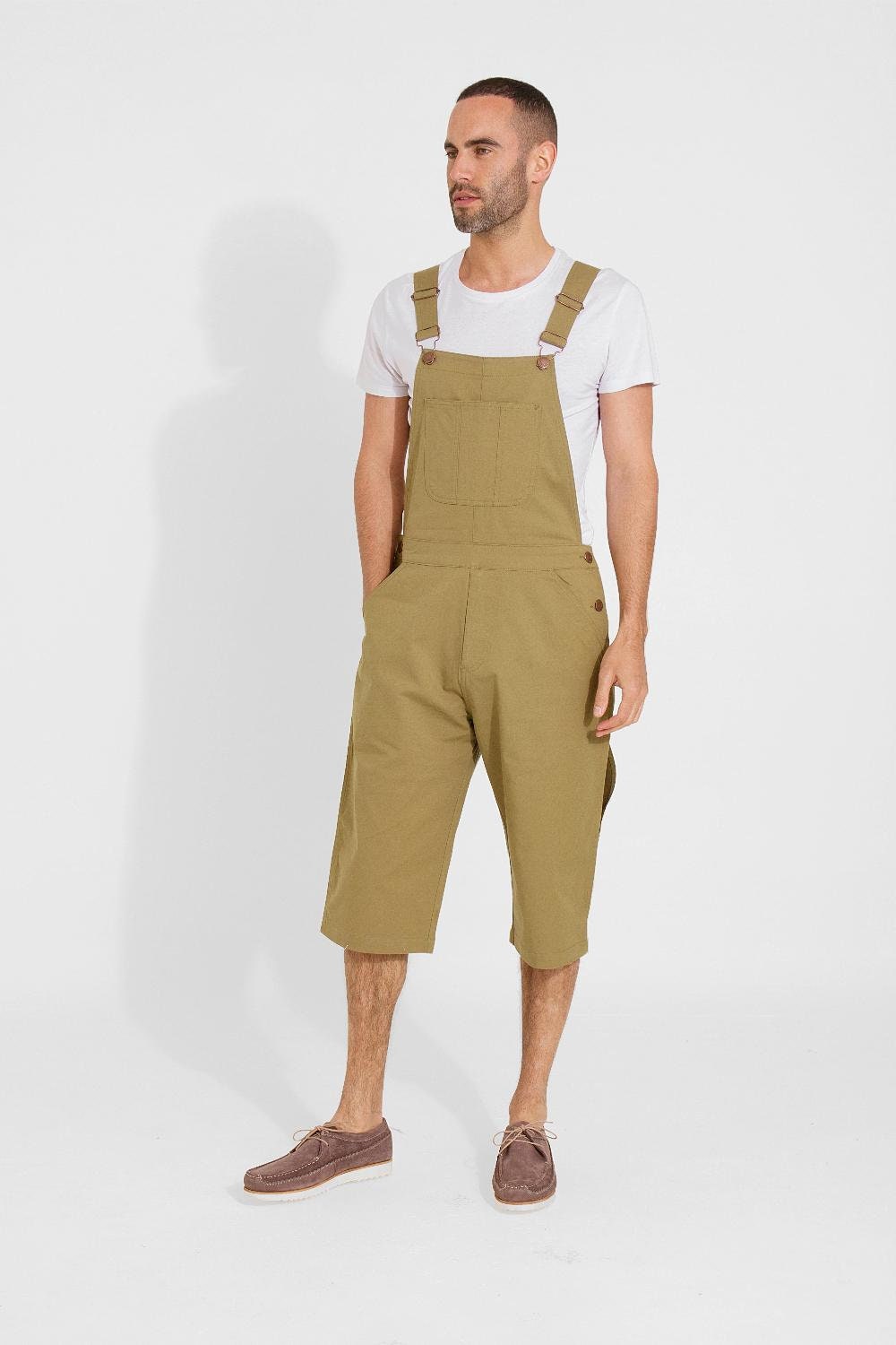 Image of Jesse Mens Slim Fit Cotton Dungaree Shorts - Olive