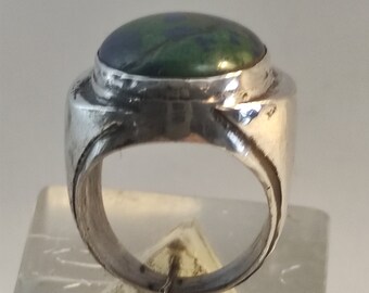 Sterling silver Aero large egg ring with Azurite stone