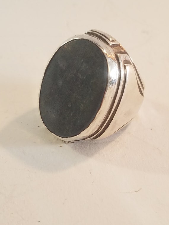 Ring Solid Silver Aero Tectonic Plates Stone Aven… - image 1