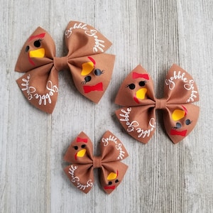 Turkey hair bow, cotton turkey bow, fall bow, girl, Thanksgiving hair bow, newborn, baby, toddler, girl, Turkey bow, brown bow, ready,