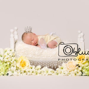Newborn Digital Backdrop Wooden Bed With Flowers And Lace