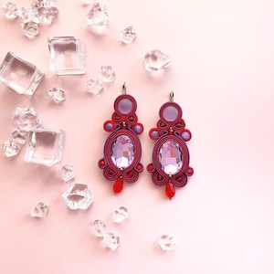 Jafar - red and purple earrings, earrings with large crystal, fashion earrings, ethnical earrings, contrast earrings, dangling earrings