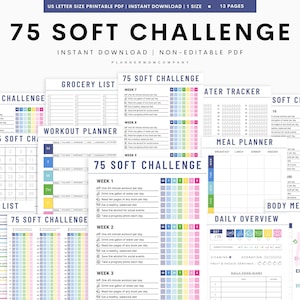 Printable 75 Soft Challenge, Weight Loss Tracker, Workout Planner, Fitness Tracker, Reading Tracker, Weekly Meal Planner Printable