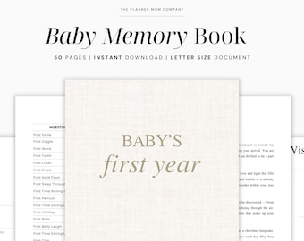 Baby Book, Printable Baby Book Pages, Baby Memory Book, Baby Book First Year, Baby Milestone Book, Printable Memory Book, Instant Download