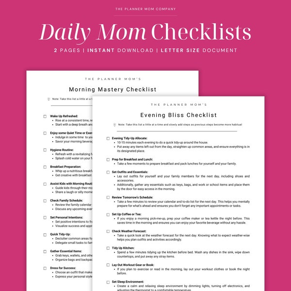 Daily Checklist Mom, Daily Checklist For Mom, Stay At Home Mom Checklist, Stay At Home Mom Routine, Daily Routine For Mom