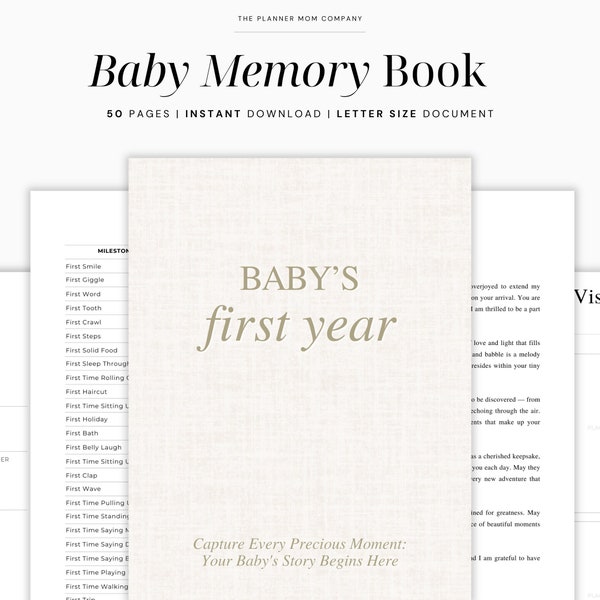 Baby Book, Printable Baby Book Pages, Baby Memory Book, Baby Book First Year, Baby Milestone Book, Printable Memory Book, Instant Download