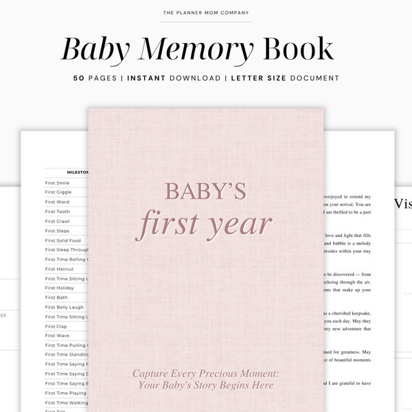 Baby Book, Printable Baby Book Pages, Baby Memory Book, Baby Book First Year, Baby Milestone Book, Printable Memory Book, Instant Download