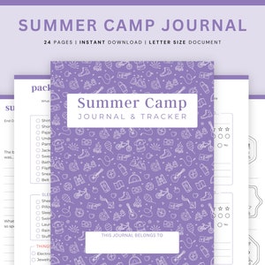 Diário de acampamento de verão infantil para impressão, diário de acampamento de verão para impressão, carta do acampamento, diário de acampamento