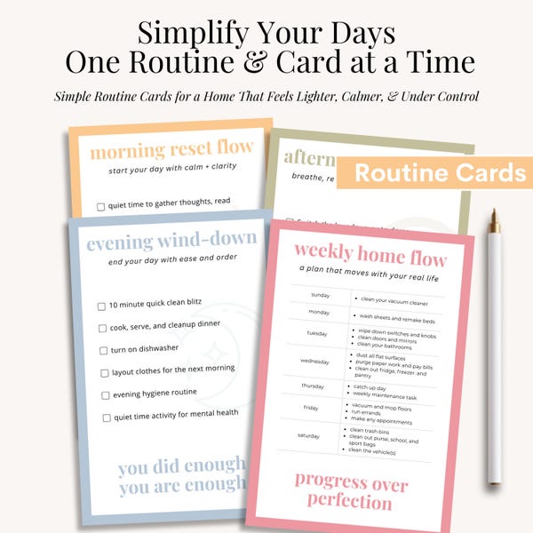 Printable Cleaning Routine Cards Daily Weekly Home Cleaning Checklist for Busy Moms Self Care Motivational Chore Cards Digital Planner