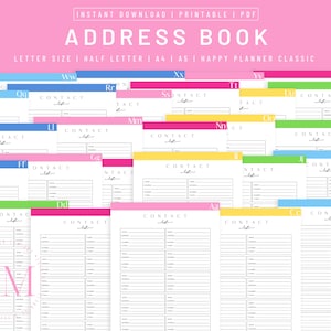 Address Book Printable, Contacts Page, A5 Address Book for Planner, Contact Tracker, Printable Planner Pages, Planner Inserts, Contacts Page