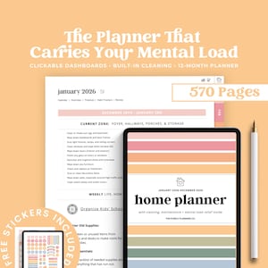 Planificador digital de hogar y vida 2026 para mamás, programa de limpieza diaria, organizador de carga mental, tableta para usar todo el año