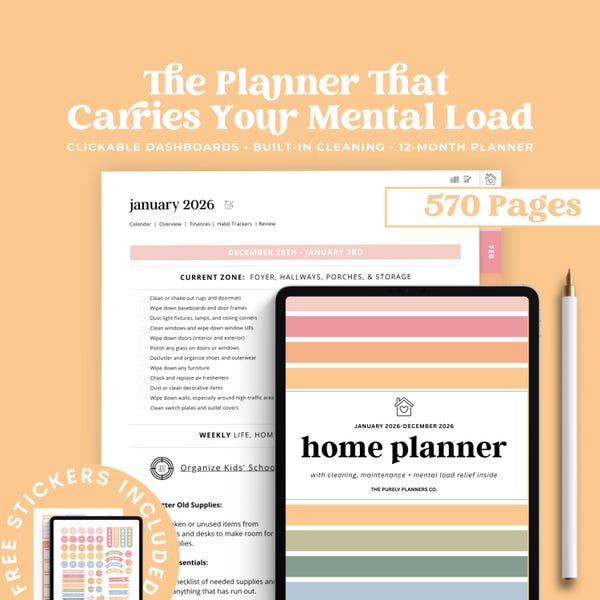 2026 Digital Home And Life Planner For Moms Daily Cleaning Schedule Mental Load Organizer Tablet Use Year Round