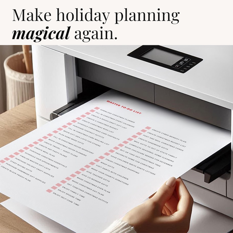 Gift list, recipe sheets, and crafting planners displayed in easy-to-print holiday PDF format