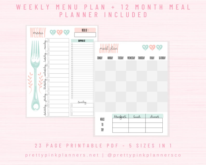 Meal Planner Printable, Weekly Meal Planner, Monthly Meal Planner, Half Size, A5, A4 Letter, Menu Planning Notebook, Planner Inserts image 5