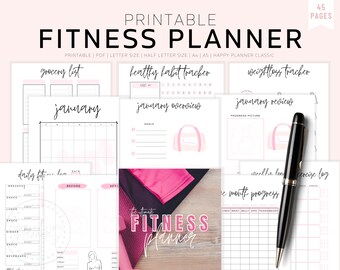Fitness Planner Printable, Health Planner, Fitness Journal, Workout Log, Food Diary, Daily Weight Loss, PDF