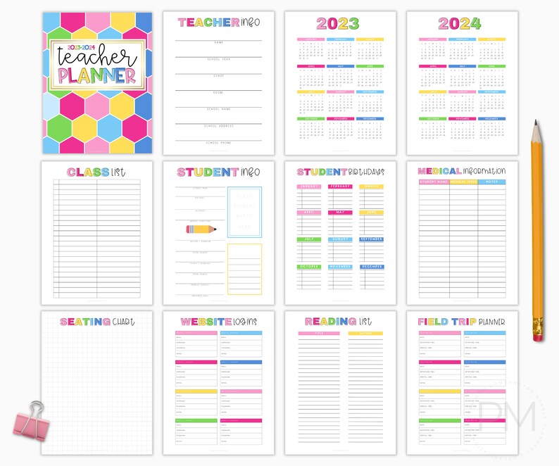 Teacher Planner 2023-2024, Lesson Planner Printable, Academic Planner, Classroom Roster, Agenda, Letter Size, A5 image 2