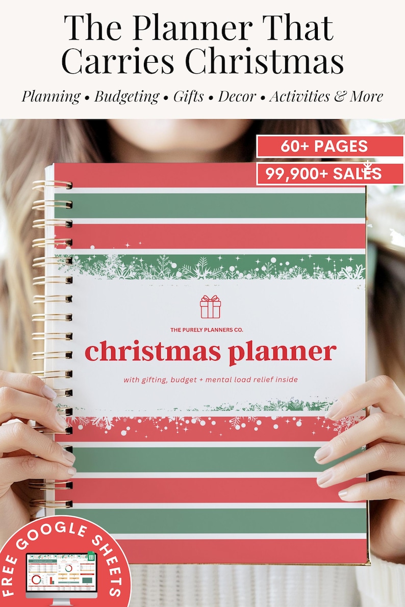 Family holiday planner for meals, outfits, and travel, printable at home to reduce seasonal stress