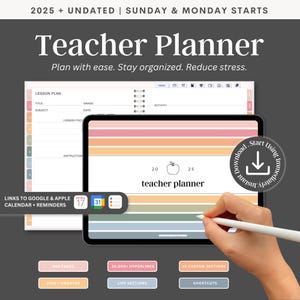 Teacher Life Digital Planner 2025 Digital Teacher Planner UNDATED & DATED Lesson Planner Academic Planner for Goodnotes iPad Samsung