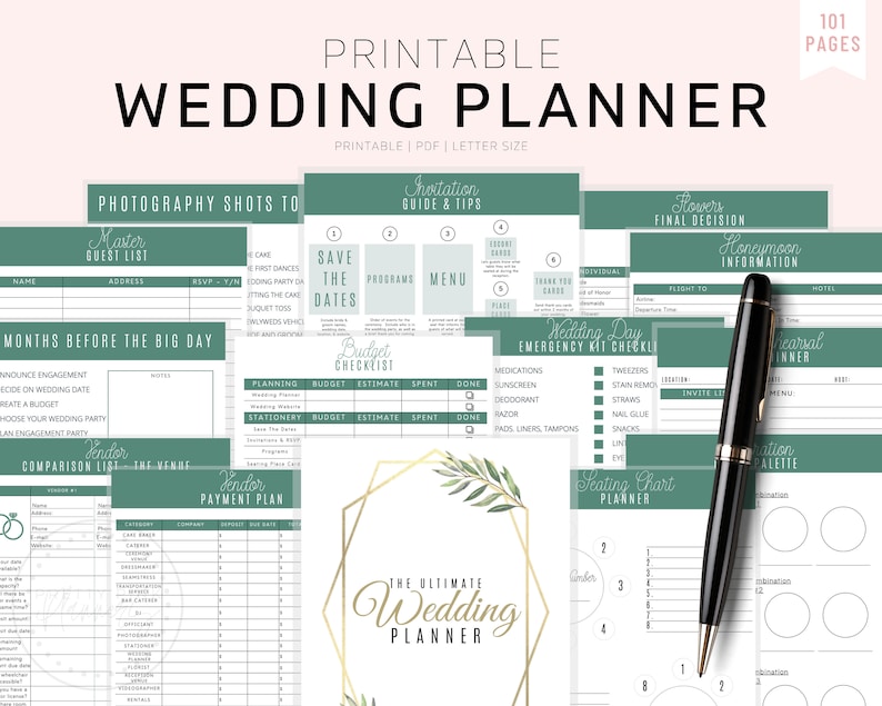 Wedding Planner Printable, Printable Wedding Planner Kit, Wedding Binder Template, Wedding Planning Book, Wedding Planner Organizer image 1