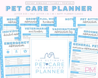 Printable Pet Planner, Fillable Pet Planner, Pet Care Planner, Pet Sitting Forms, Pet Sitter Notes, Puppy Organizer, Pet Care Binder